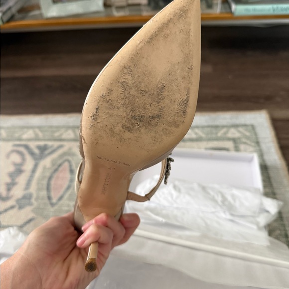 Manolo Blahnik Tan Heels with Crystal Accents - Picture 5 of 11